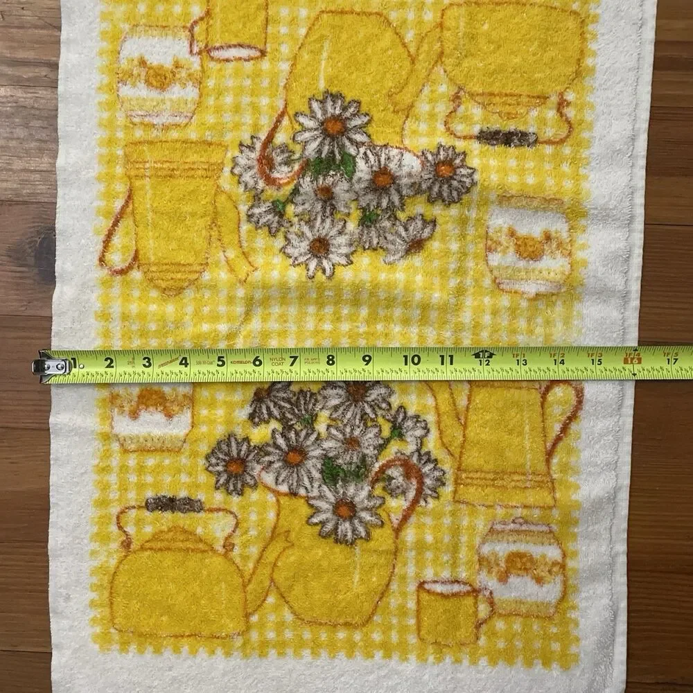 Vintage Yellow Daisy & Teapot Kitchen Bar Golf Dish Towel 16x24 in